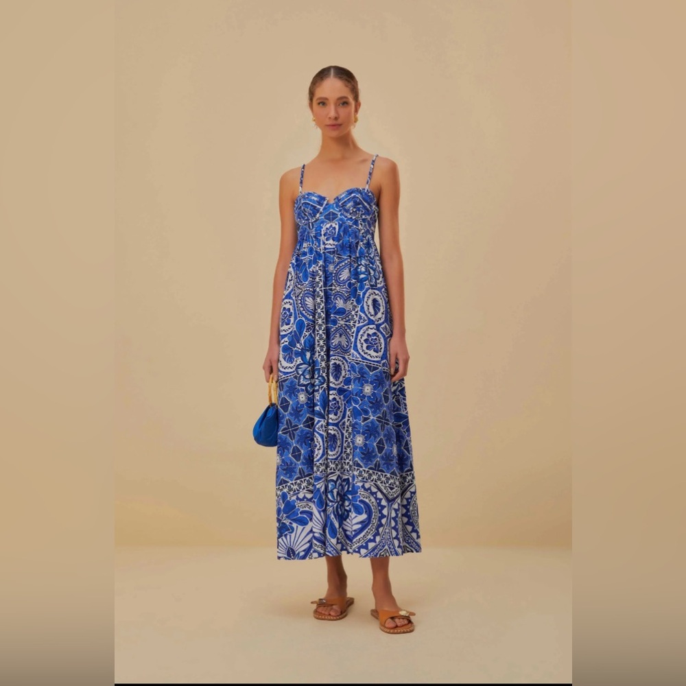NWT FARM RIO Blue Tile Dream Maxi Dress